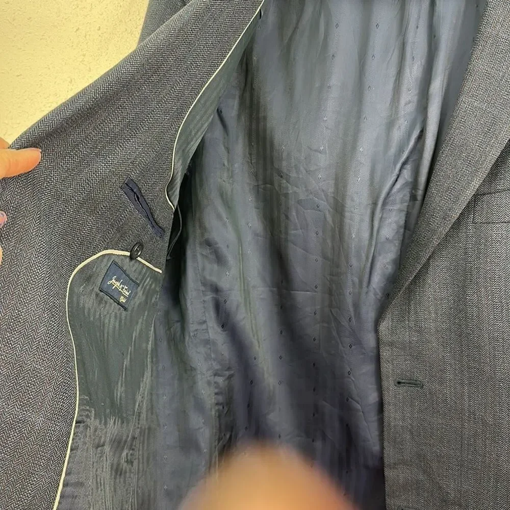 Joseph Feiss, Men’s blazer gray/blue lined elegant size 42 regular 100% wool